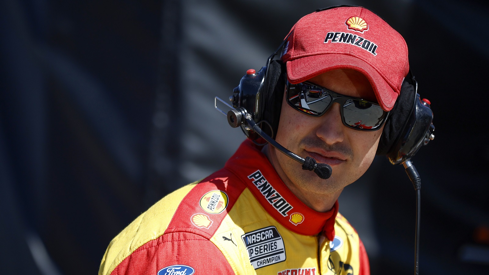 Joey Logano waits on the grid during qualifying for the NASCAR Cup Series Toyota Owners 400 at Richmond Raceway on April 2, 2022.