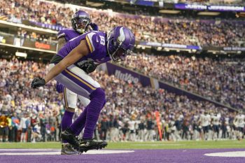 Minnesota Vikings Wide Receiver Justin Jefferson celebrates his 45-yard touchdown.