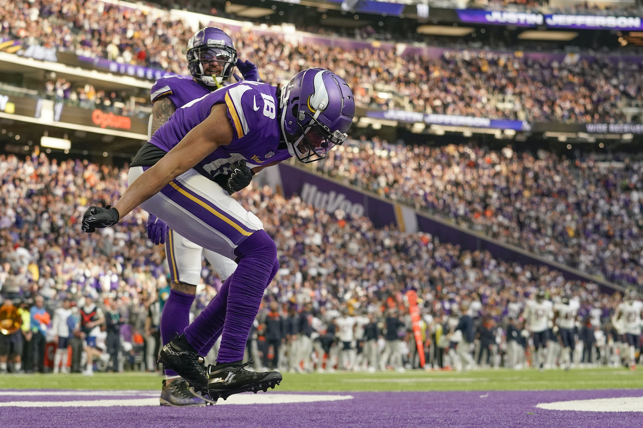Minnesota Vikings Wide Receiver Justin Jefferson celebrates his 45-yard touchdown.