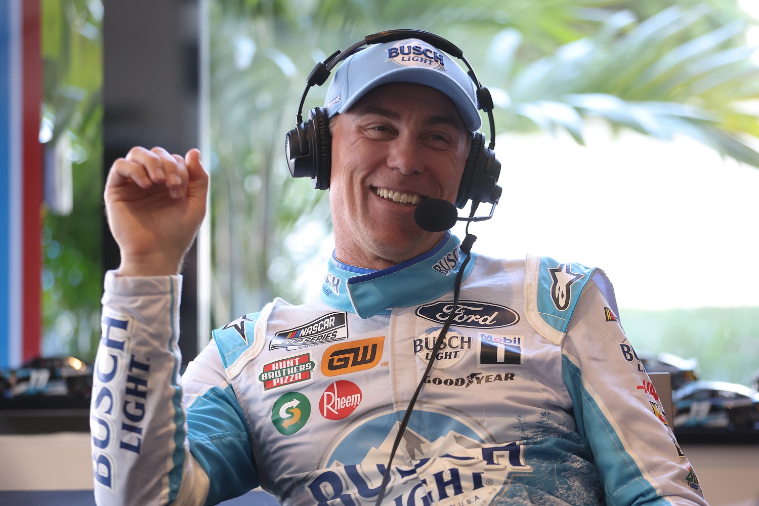 Kevin Harvick speaks to the media during the NASCAR Cup Series Daytona 500 Media Day on Feb. 16, 2022. | James Gilbert/Getty Images