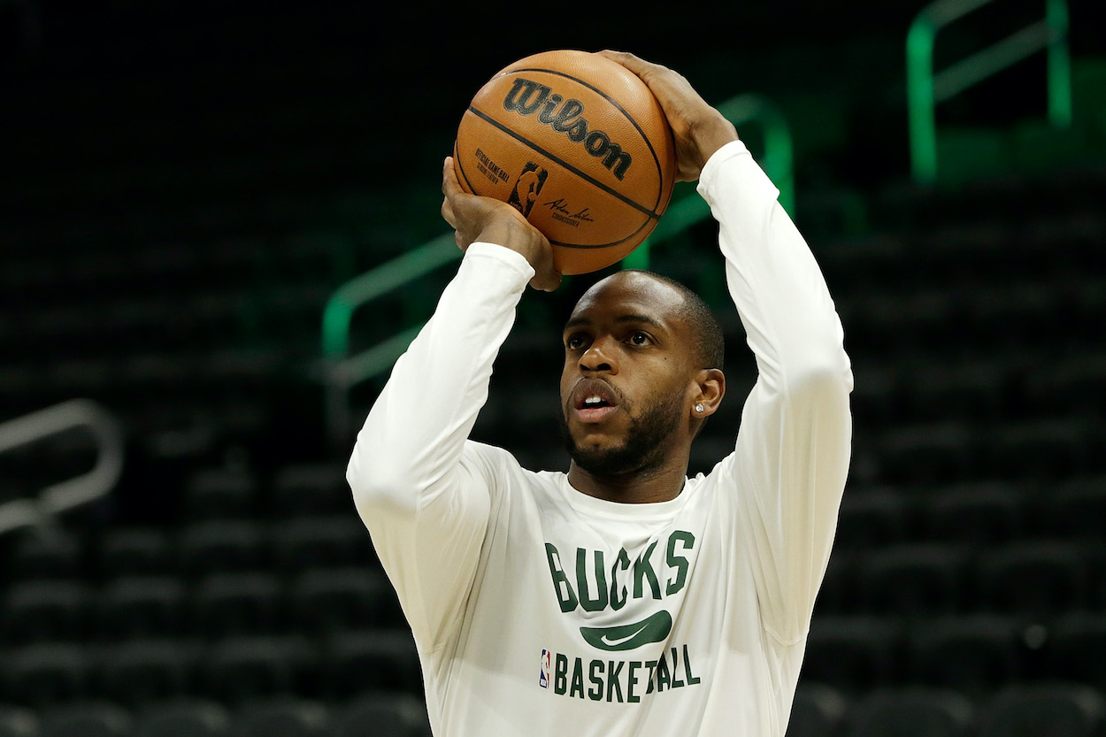 Khris Middleton warms up before a game.
