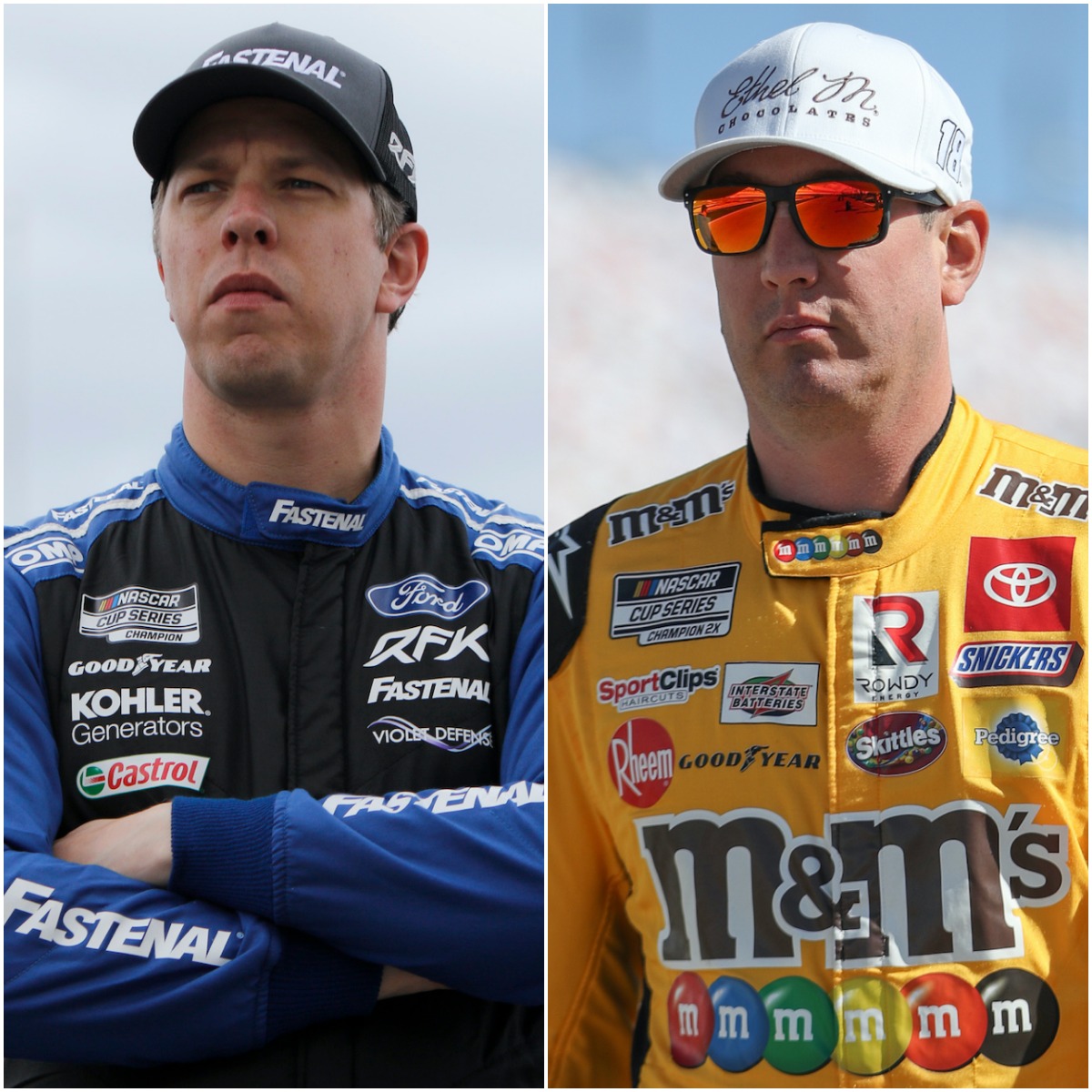 Brad Keselowski and Kyle Busch walk down track