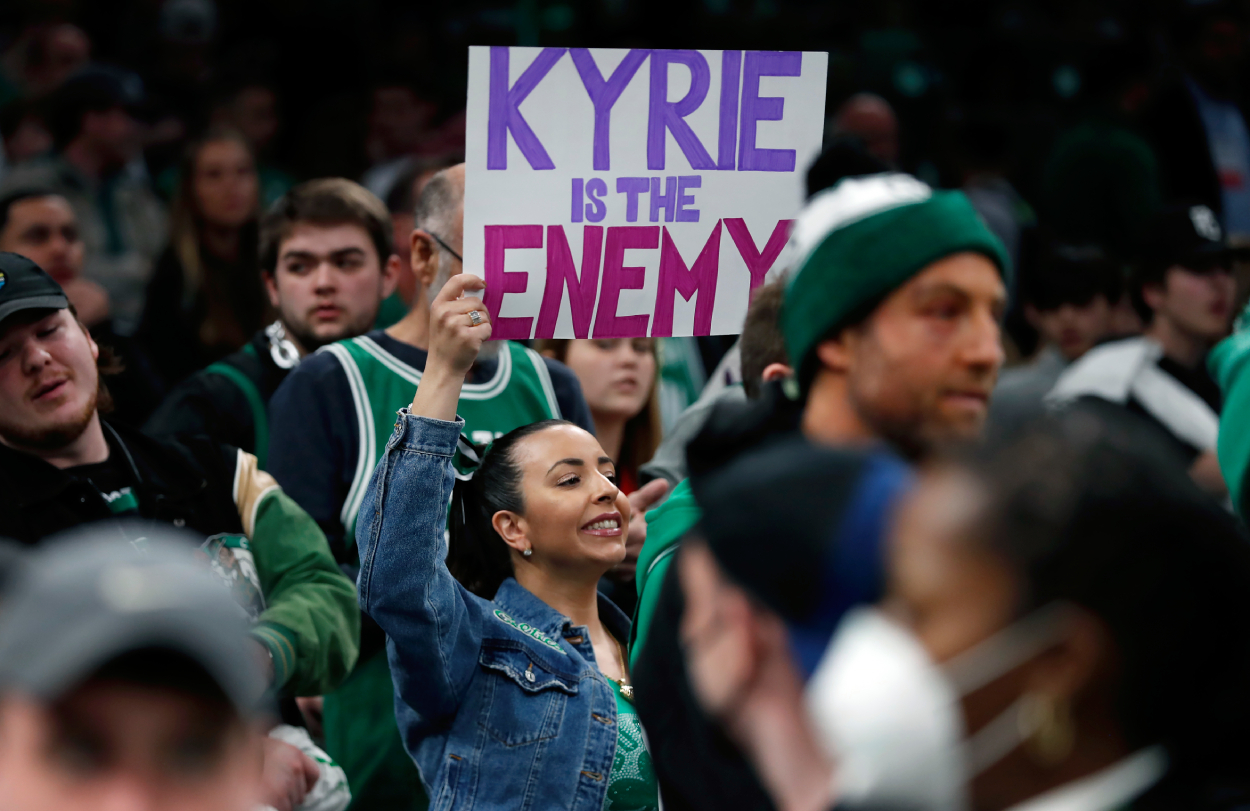 This fan let her feelings be known regarding the Nets' Kyrie Irving.
