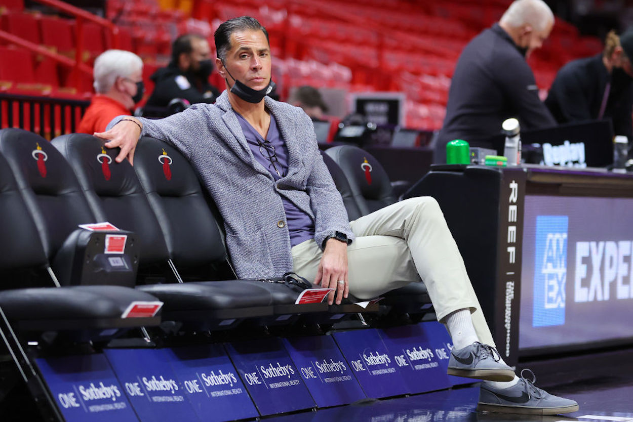 Lakers general manager Rob Pelinka ahead of a game against the Miami Heat.