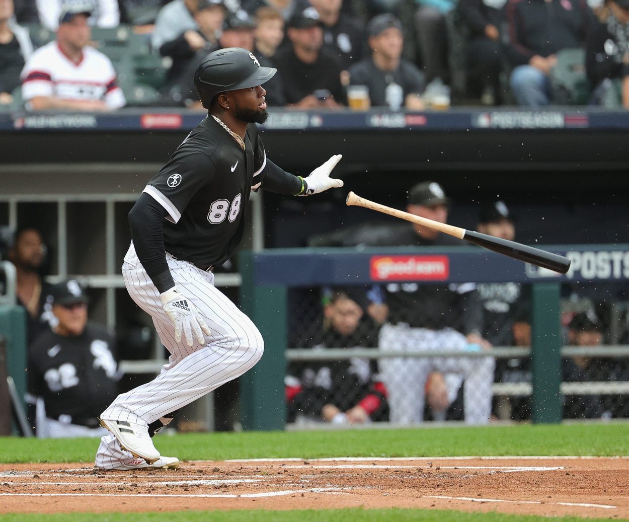 Chicago White Sox outfielder Luis Robert after batting against the Houston Astros during the 2021 MLB Playoffs