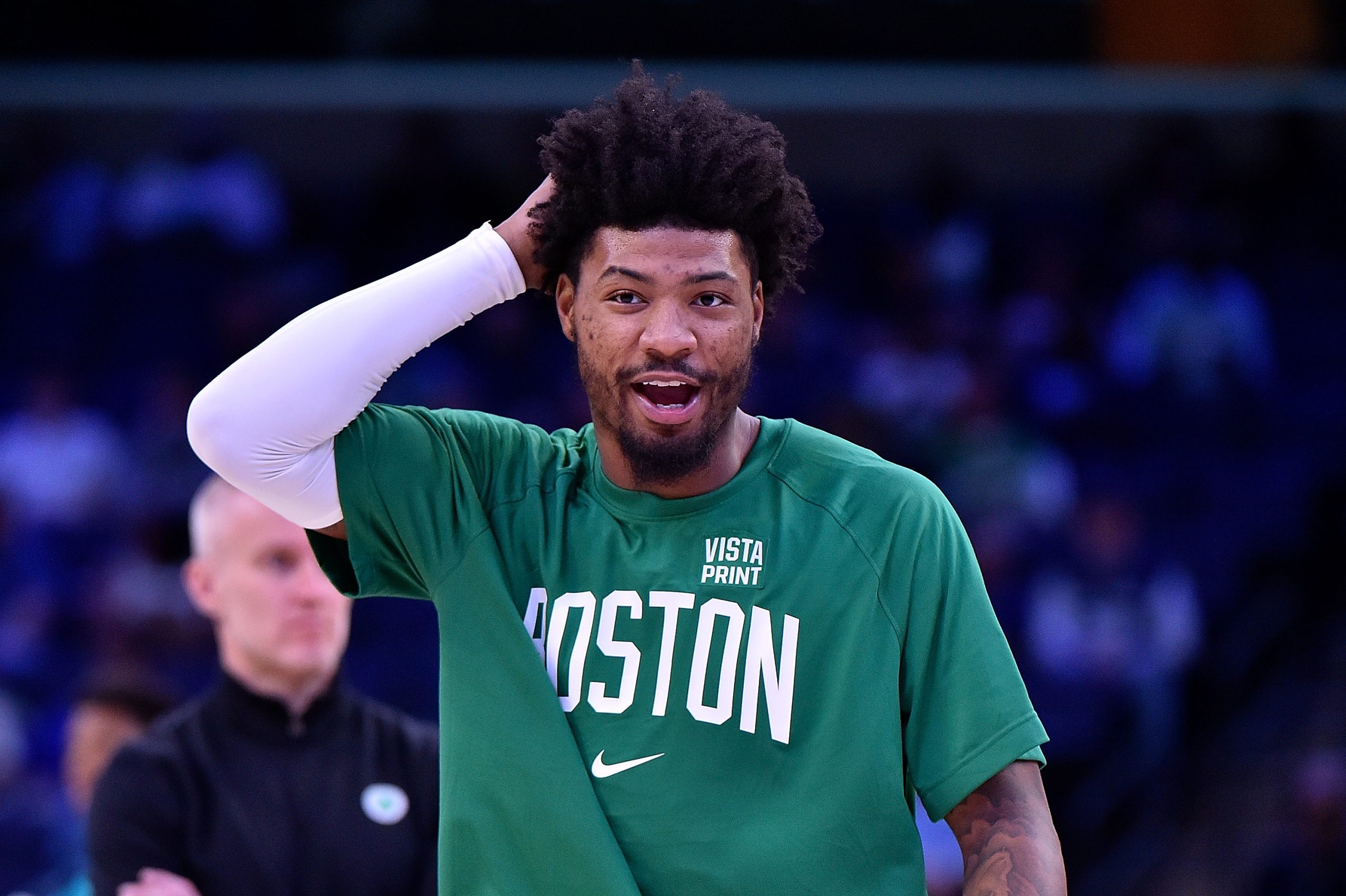 Marcus Smart of the Boston Celtics before the game against the Memphis Grizzlies.