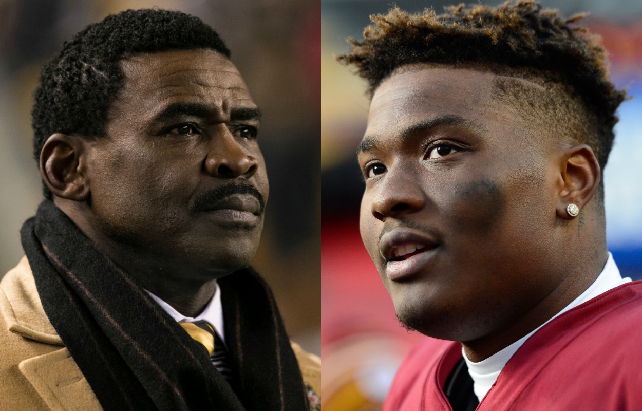 Michael Irvin (L) and Dwayne Haskins.