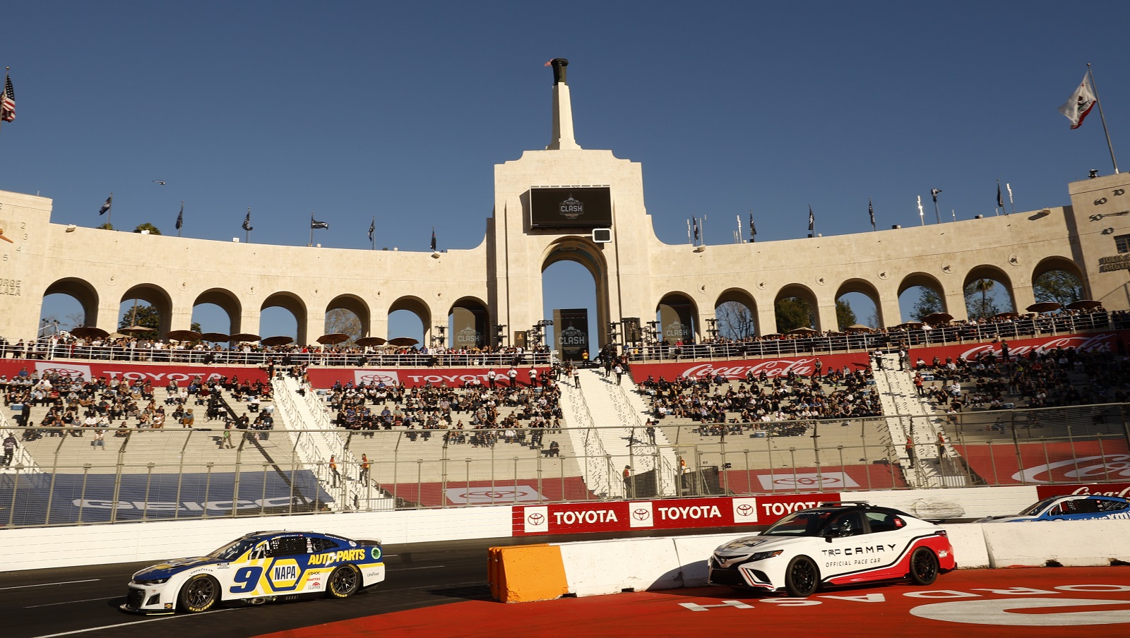 Chase Elliott drives during the NASCAR Cup Series Busch Light Clash at the Los Angeles Memorial Coliseum on Feb. 6, 2022.