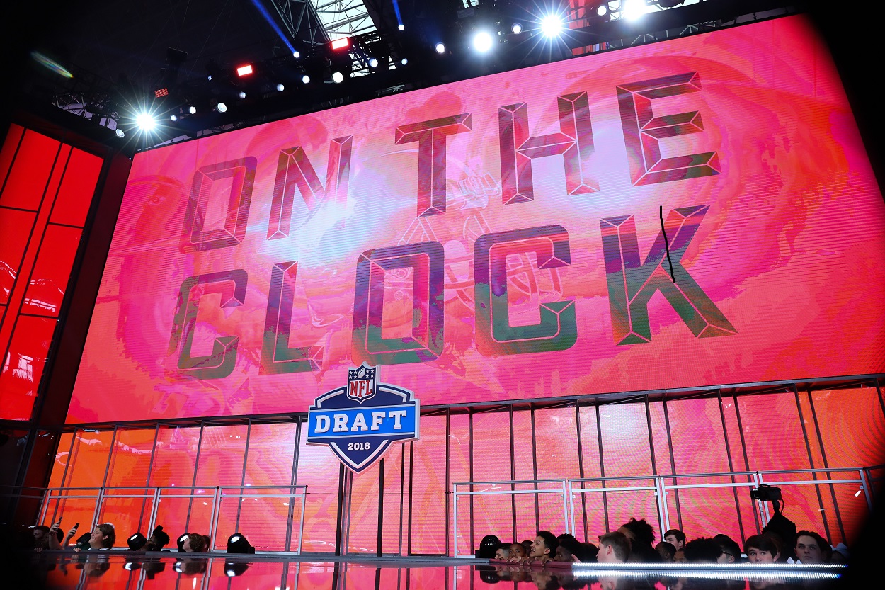The "On the Clock" logo and the NFL Draft sign in 2018