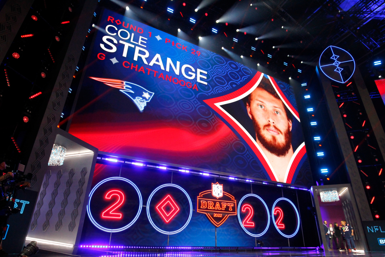 Cole Strange, Chattanooga is selected as the number 29 pick by the New England Patriots.