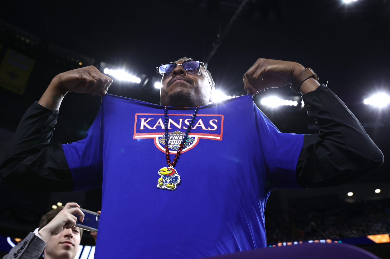 Paul Pierce attends the game between the North Carolina Tar Heels and the Kansas Jayhawks.