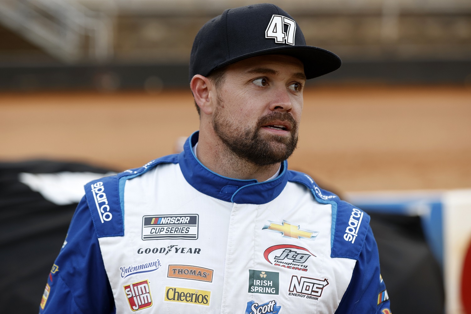 Ricky Stenhouse Jr., waits on the grid prior to the NASCAR Cup Series Food City Dirt Race at Bristol Motor Speedway on April 17, 2022. | Chris Graythen/Getty Images