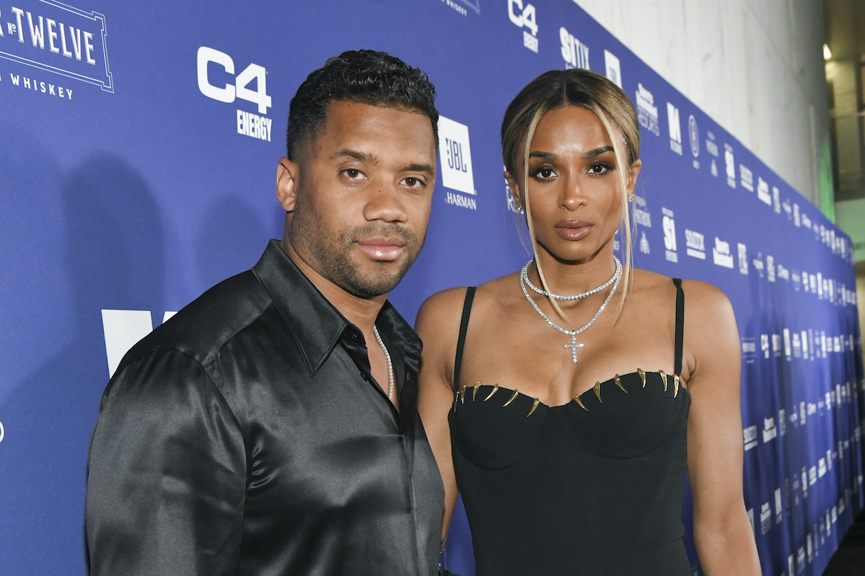 Former Seattle Seahawks and current Denver Broncos QB Russell Wilson attends the Sports Illustrated Super Bowl Party with his wife, Ciara.