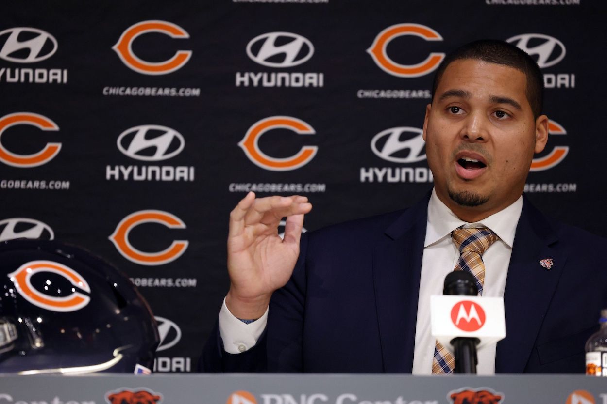 New Bears general manager Ryan Poles speaks at Halas Hall on Jan. 31, 2022. Poles will preside over the team's 2022 NFL Draft.