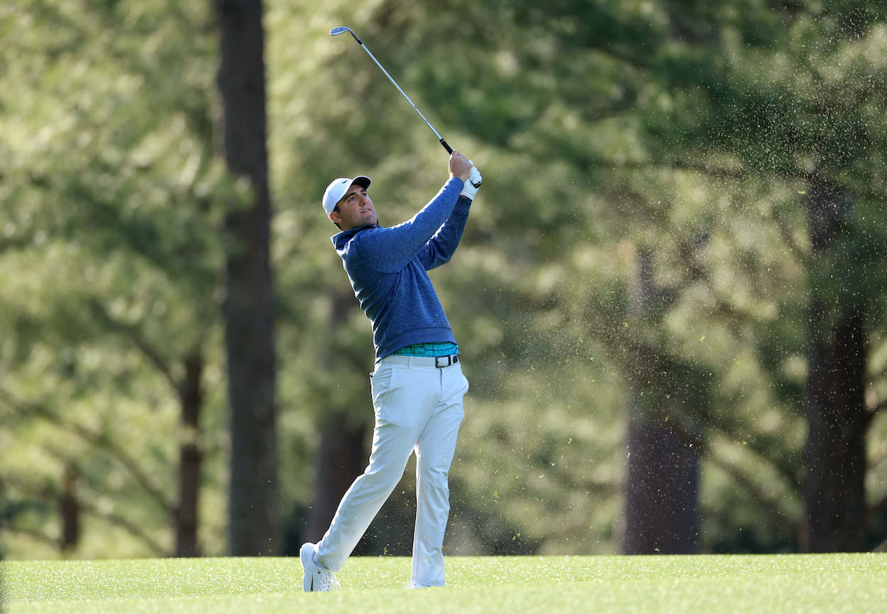 Scottie Scheffler hits a shot during the Masters.