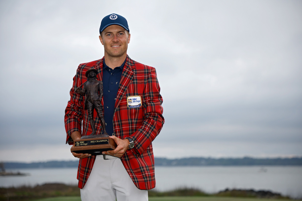 Jordan Spieth poses after winning the RBC Heritage.