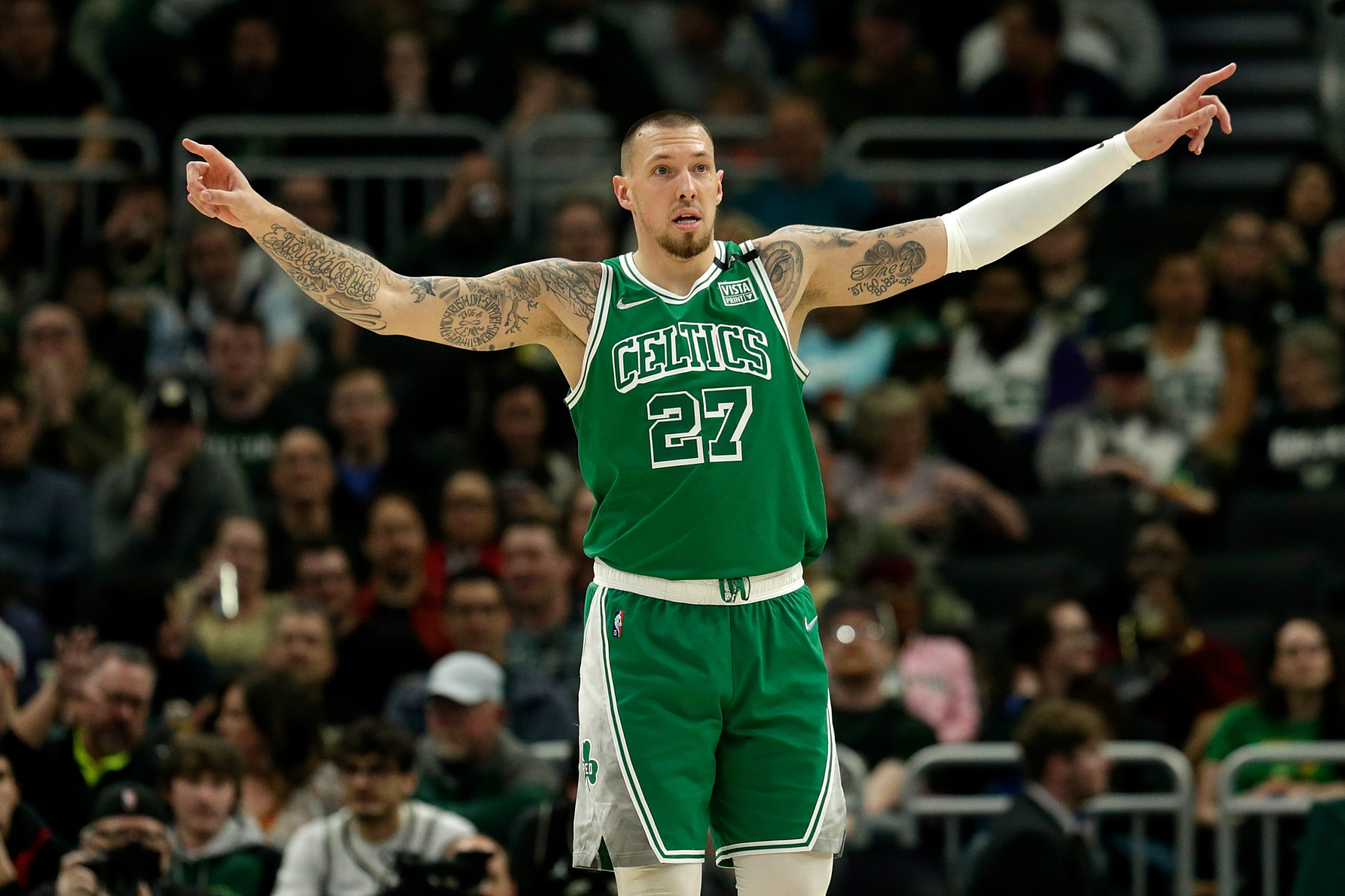 Daniel Theis of the Boston Celtics during the first half of the game against the Milwaukee Bucks.