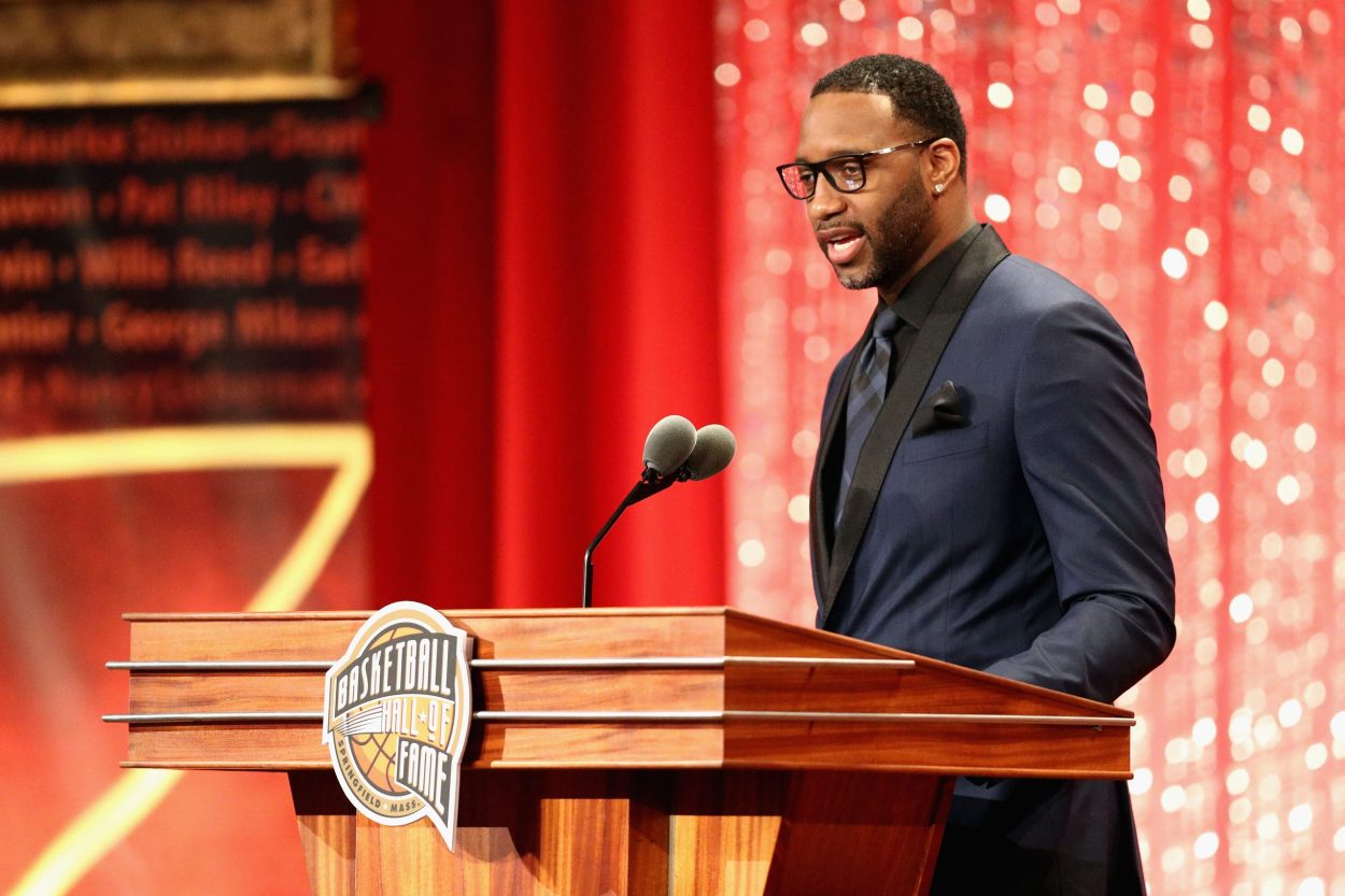 Tracy McGrady speaks during Hall of Fame Enshrinement Ceremony