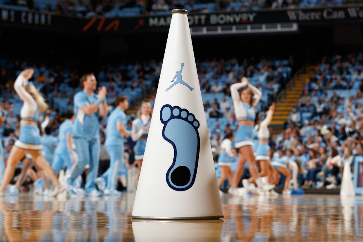 A megaphone showing the University of North Carolina's Tar Heel logo.