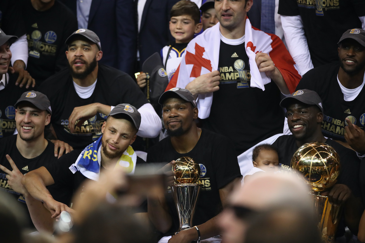 The Warriors celebrate after winning the 2017 NBA Finals.