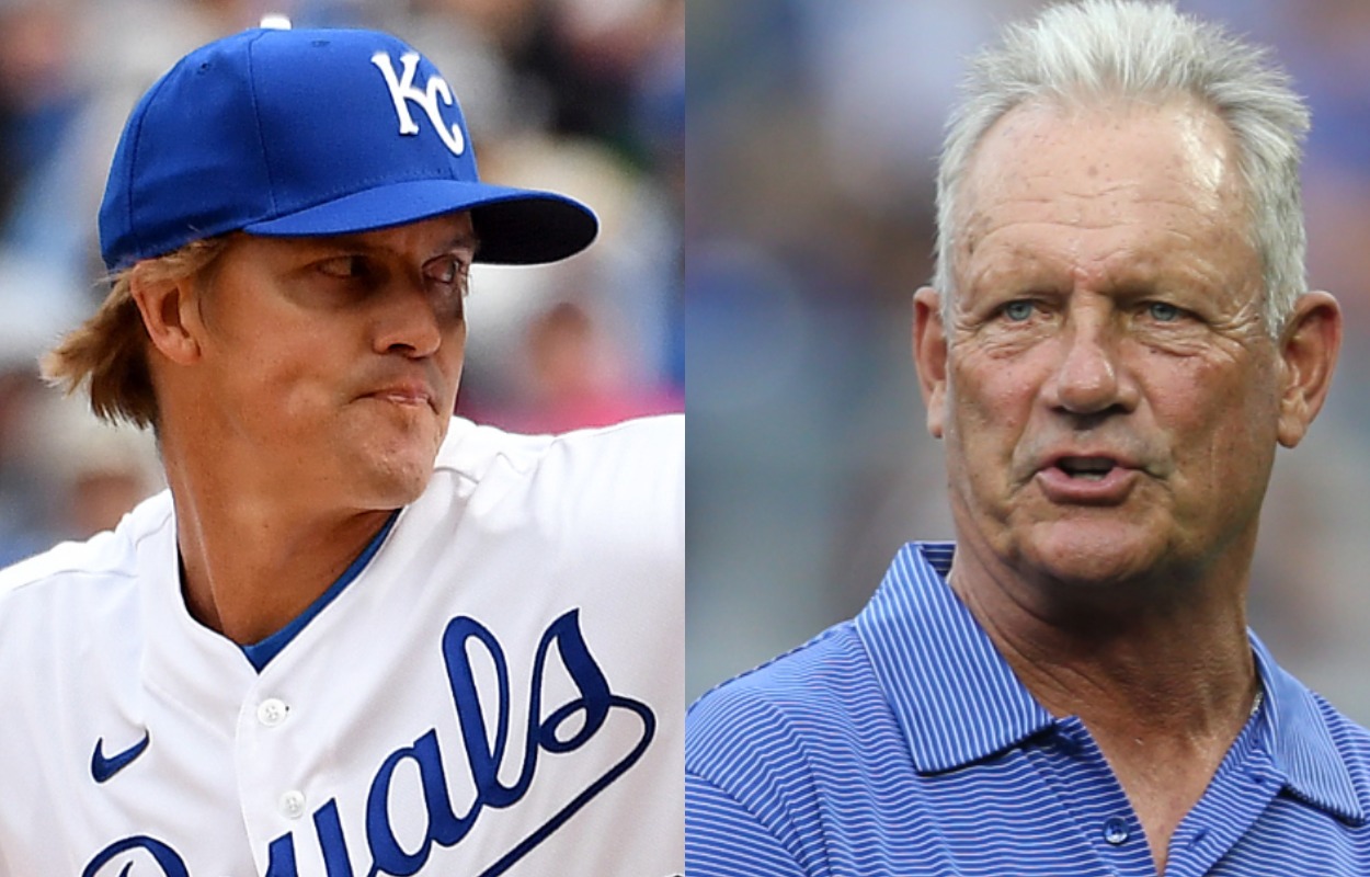 Kansas City Royals legends Zack Greinke (L) and George Brett.