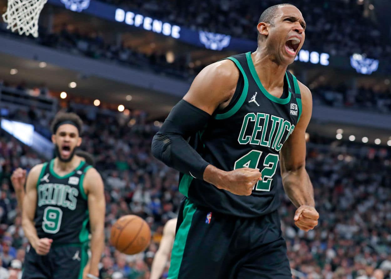 Boston Celtics big man Al Horford reacts against the Milwaukee Bucks.