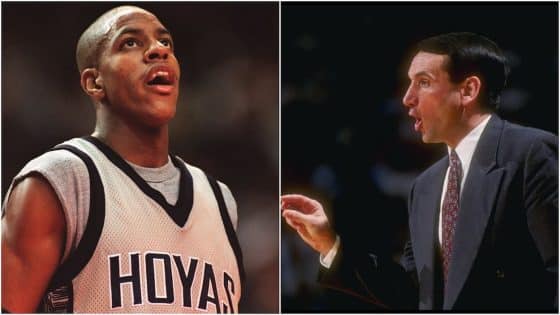 Allen Iverson (L) and Mike Krzyzewski (R) during the 1990s
