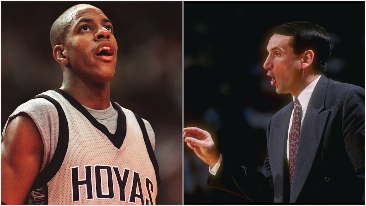 Allen Iverson (L) and Mike Krzyzewski (R) during the 1990s