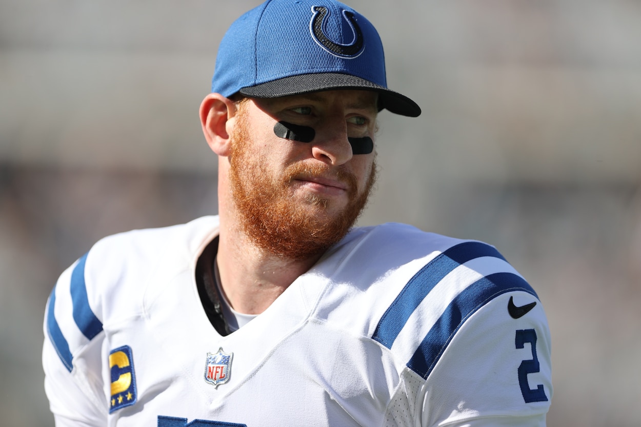 Former Indianapolis Colts quarterback Carson Wentz prior to his Week 18 collapse against the Jacksonville Jaguars.