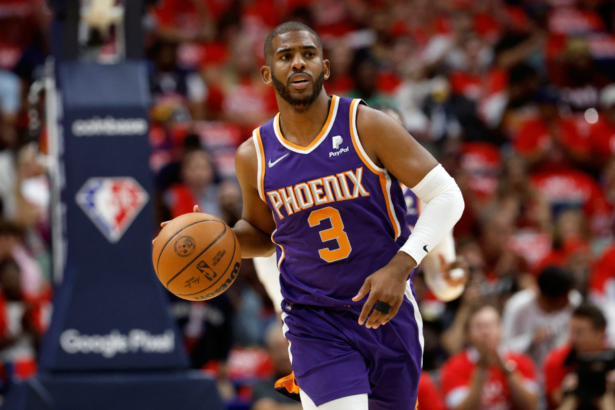 Chris Paul of the Phoenix Suns looks on during the game against the New Orleans Pelicans.