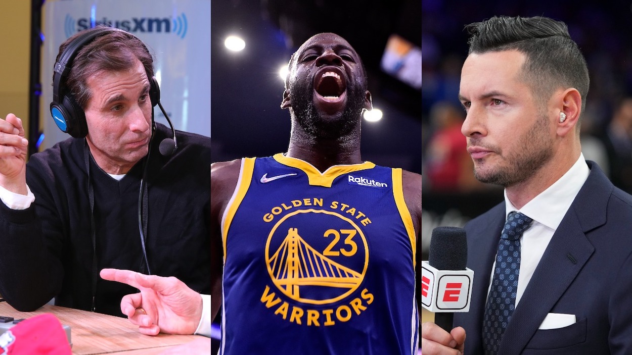 (L-R) Sports talk host Chris Russo, Golden State Warriors forward Draymond Green, and former NBA player and current ESPN analyst JJ Redick.