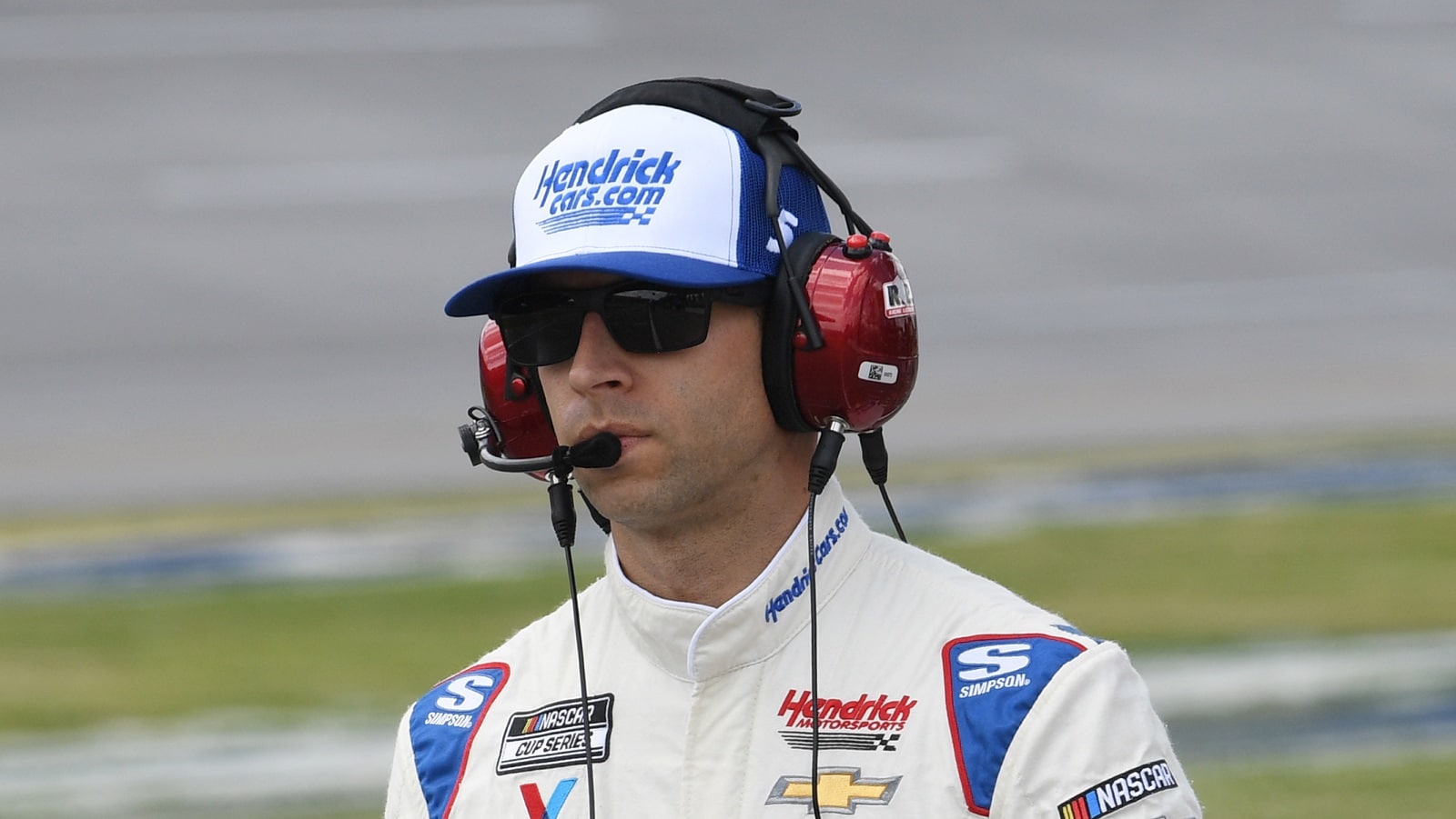 Cliff Daniels, crew chief for Kyle Larson's Chevy, walks down pit road before the NASCAR Cup Series Geico 500 on April 24, 2022, at Talladega Superspeedway.