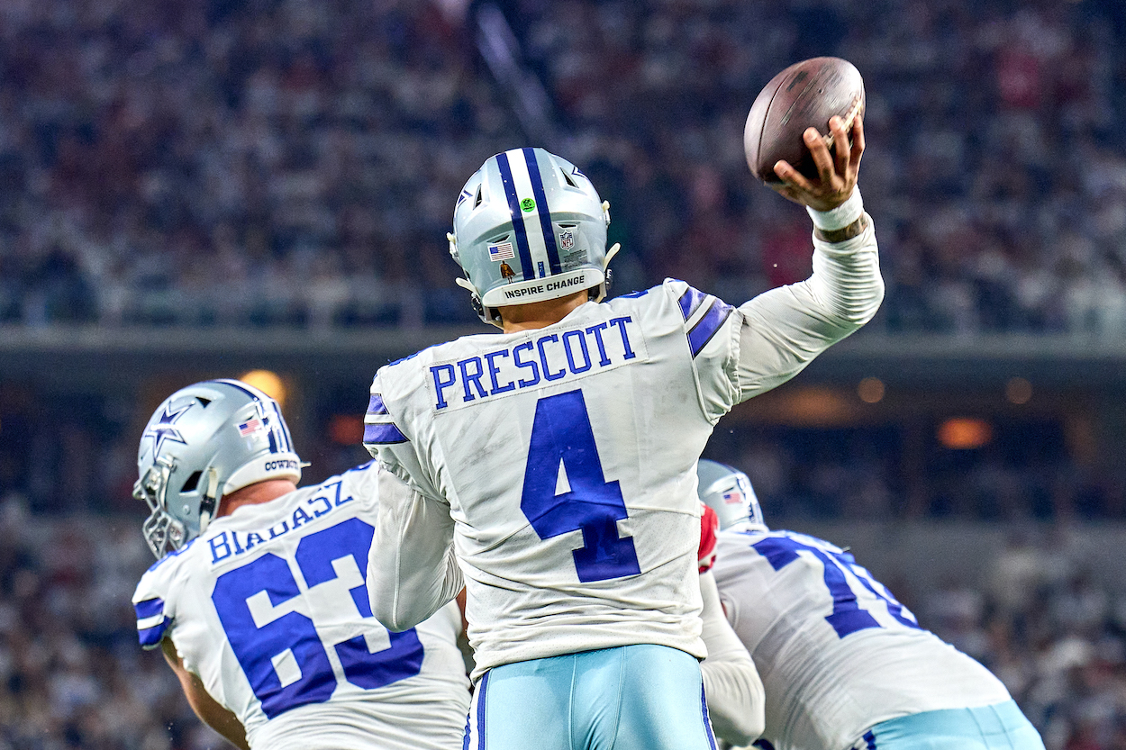 Dallas Cowboys quarterback Dak Prescott throws the football during the NFC Wild Card game. He didn't make ESPN's Dan Orlovsky's list of QBs teams can win because of.