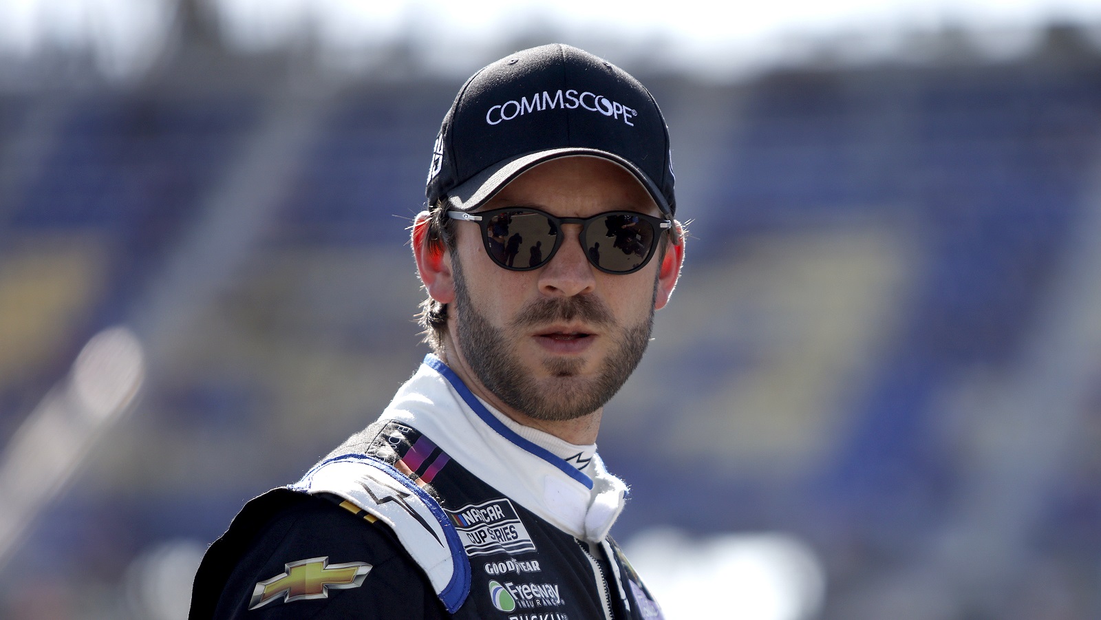 Daniel Suarez looks on during practice for the NASCAR Cup Series AdventHealth 400 at Kansas Speedway on May 14, 2022 in Kansas City, Kansas.
