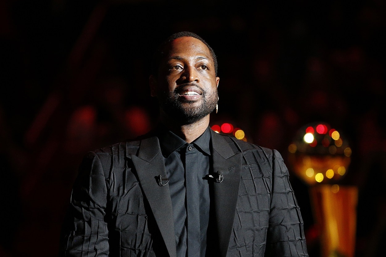 Dwyane Wade during his jersey retirement ceremony with the Miami Heat