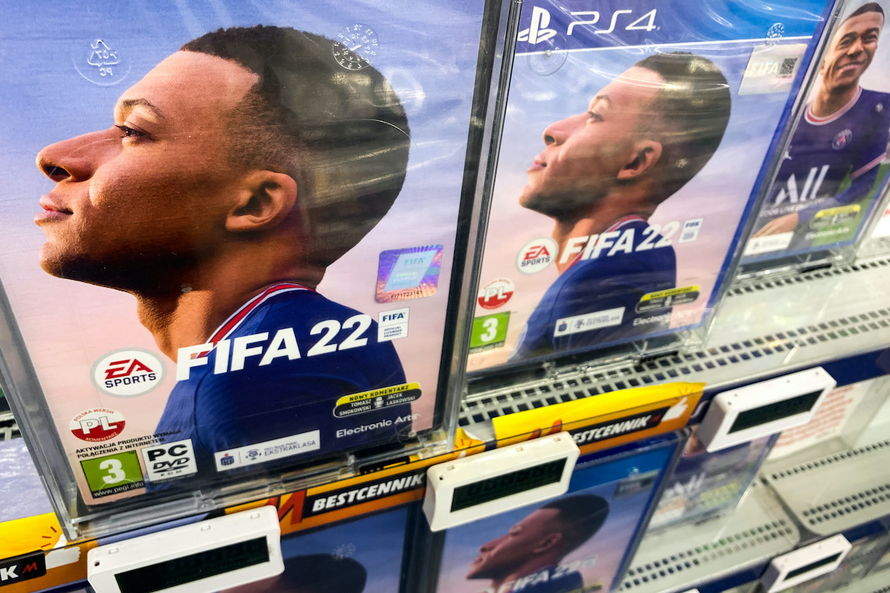 EA Sports' FIFA22 game boxes.