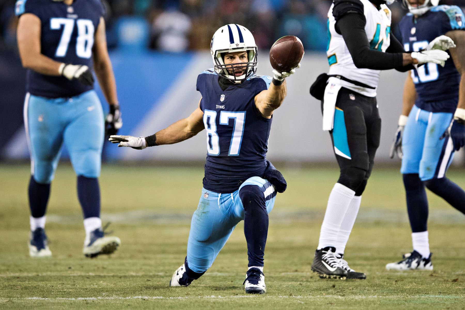 Eric Decker #87 of the Tennessee Titans during a game against the Jacksonville Jaguars at Nissan Stadium