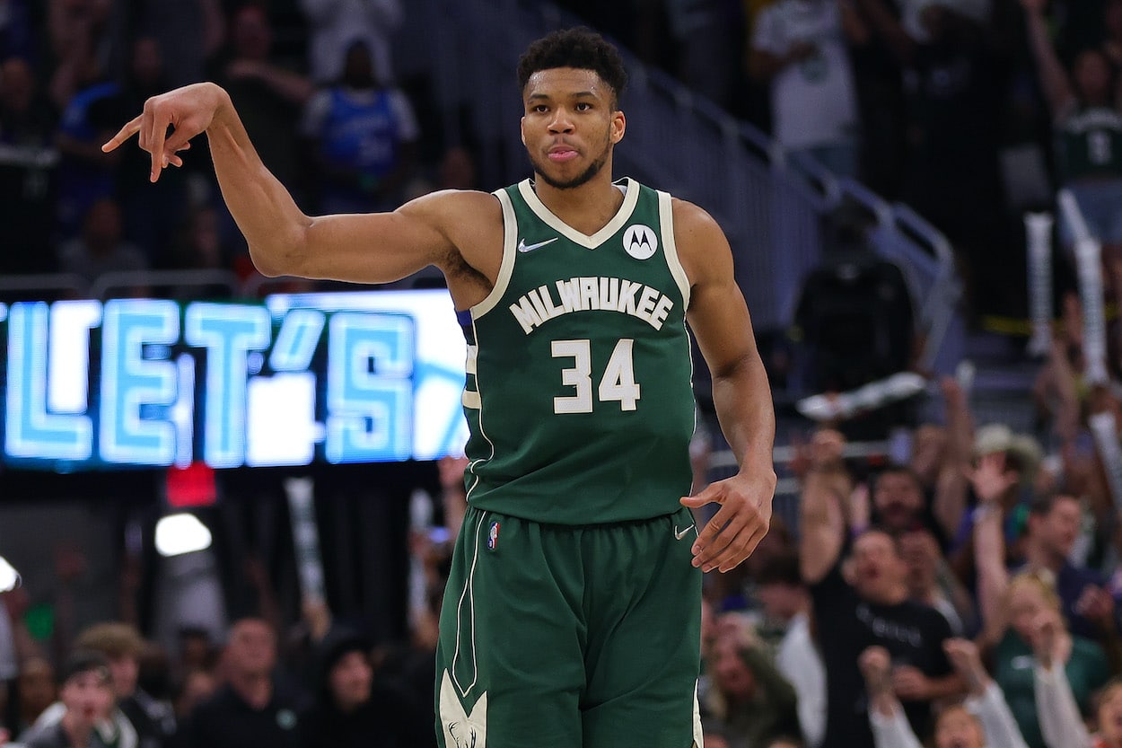 Giannis Antetokounmpo reacts during Game 6.