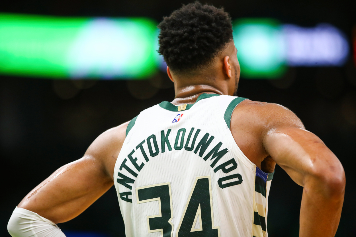 Milwaukee Bucks star Giannis Antetokounmpo, whose imposing height makes him one of the NBA's most feared players.