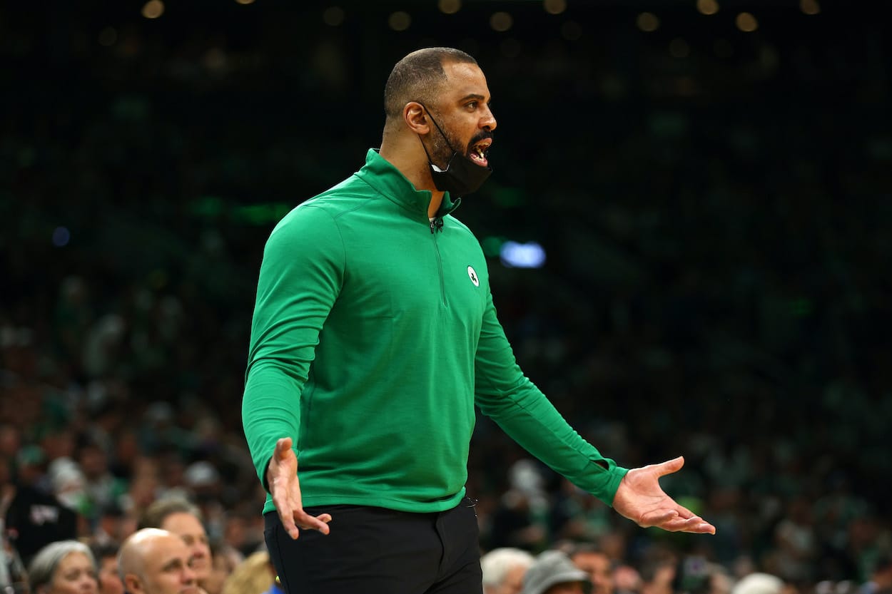 Ime Udoka reacts against the Heat.