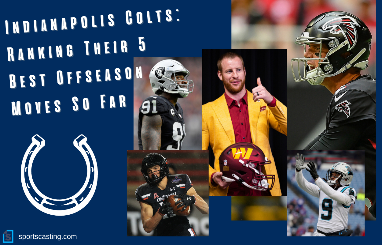 Indianapolis Colts players Yannick Ngakoue, Alec Pierce, Matt Ryan, and Stephon Gilmore, and former Colts quarterback Carson Wentz.