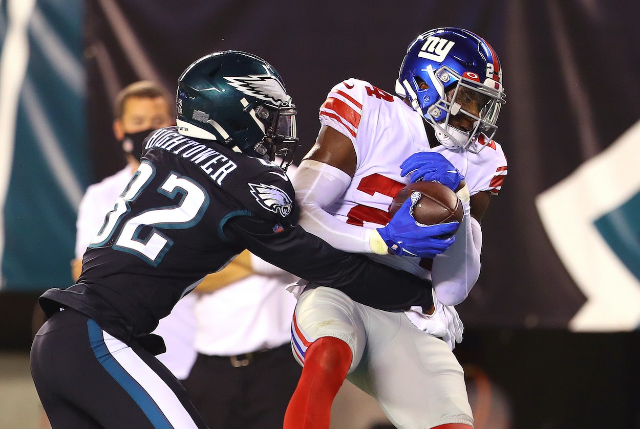 James Bradberry intercepts a pass against the Eagles.