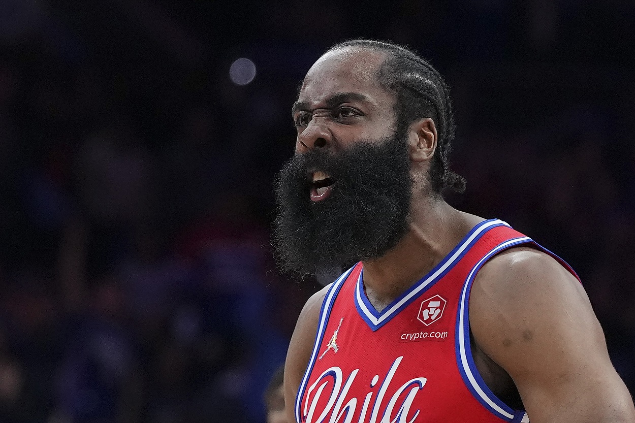 James Harden during a 76ers-Heat matchup in May 2022