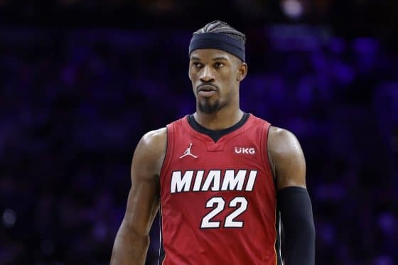 Jimmy Butler during a Miami Heat-Philadelphia 76ers playoff matchup in May 2022