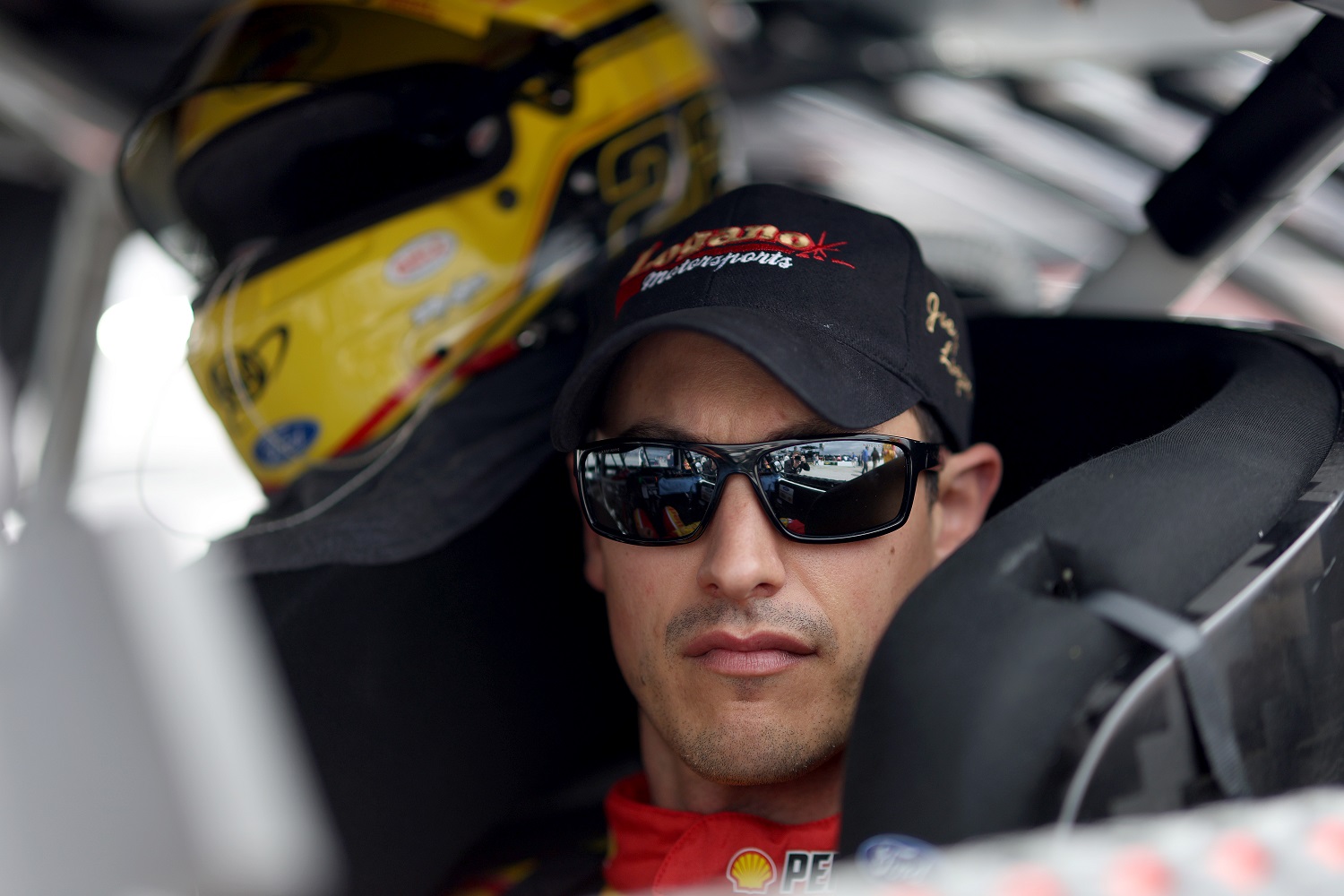 Joey Logano sits in his car prior to the NASCAR Cup Series Goodyear 400 at Darlington Raceway on May 8, 2022.