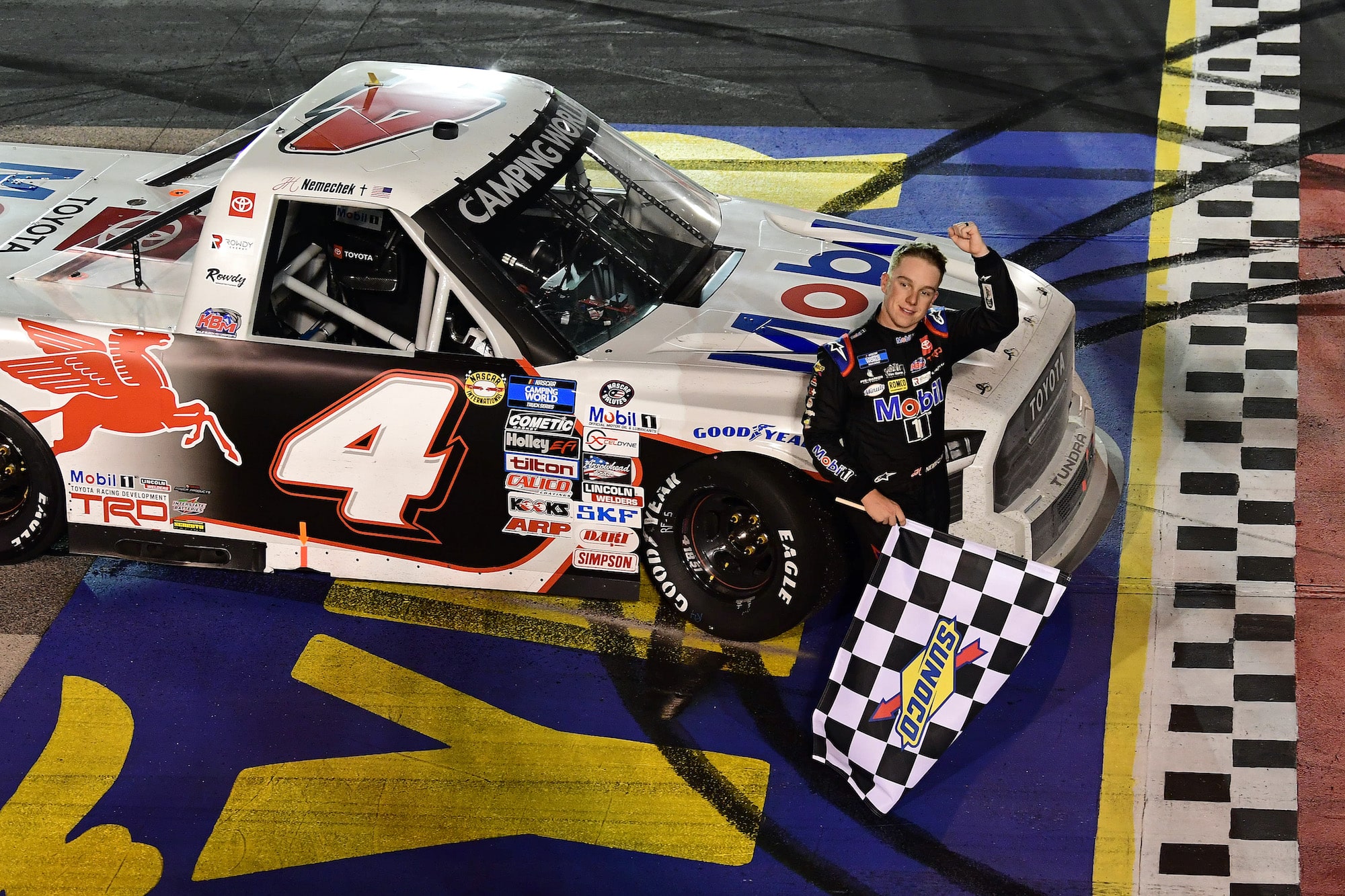 John Hunter Nemechek celebrates