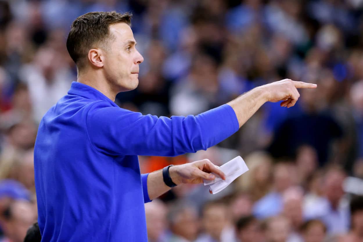 Duke Blue Devils head coach Jon Scheyer on the sidelines.