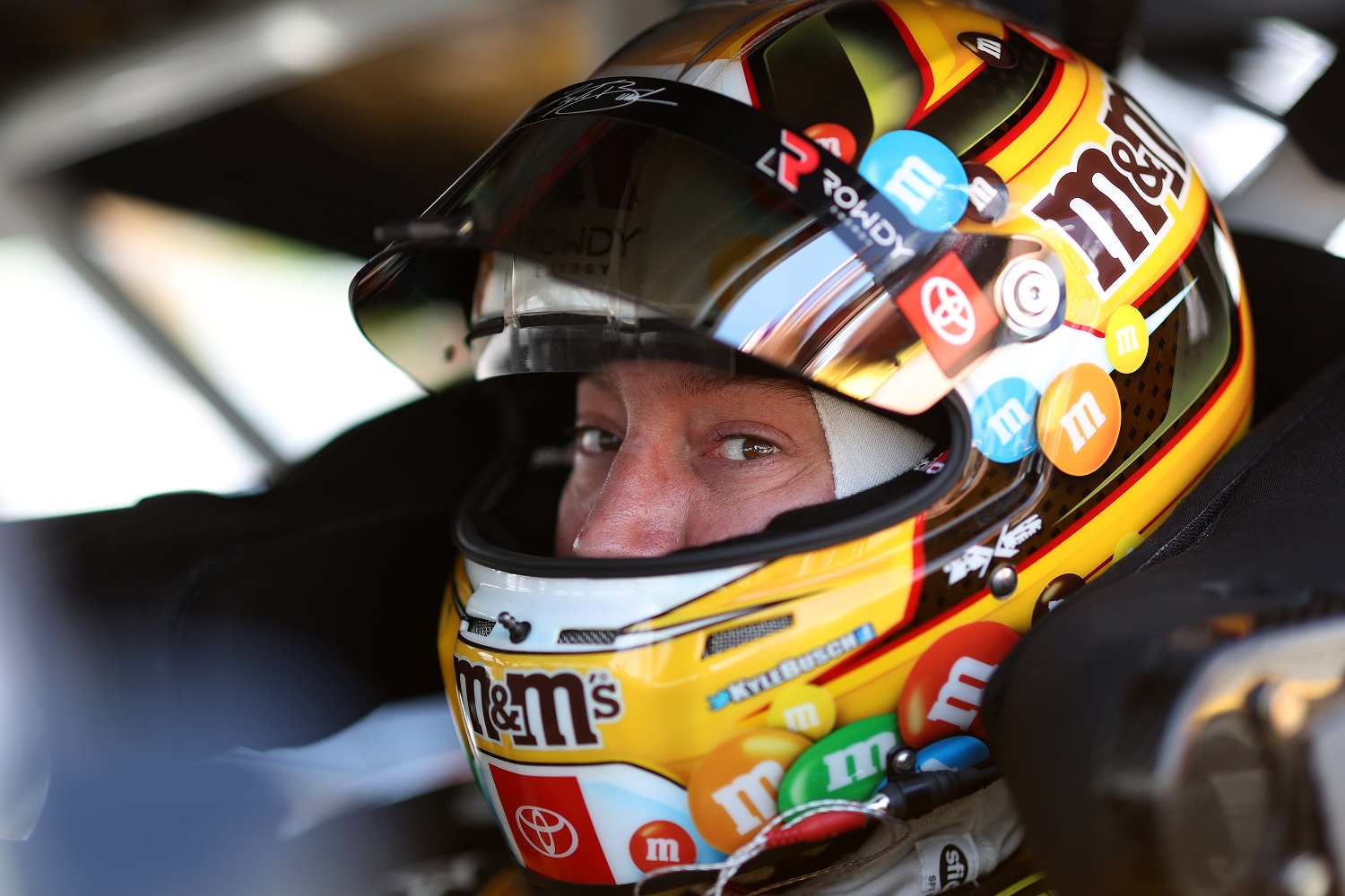 Kyle Busch sits in his Toyota during qualifying for the NASCAR Cup Series Goodyear 400 at Darlington Raceway on May 7, 2022.