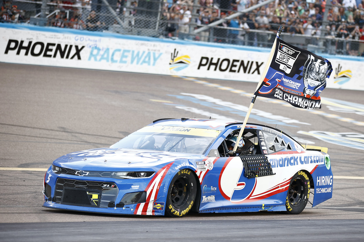 Kyle Larson celebrates win