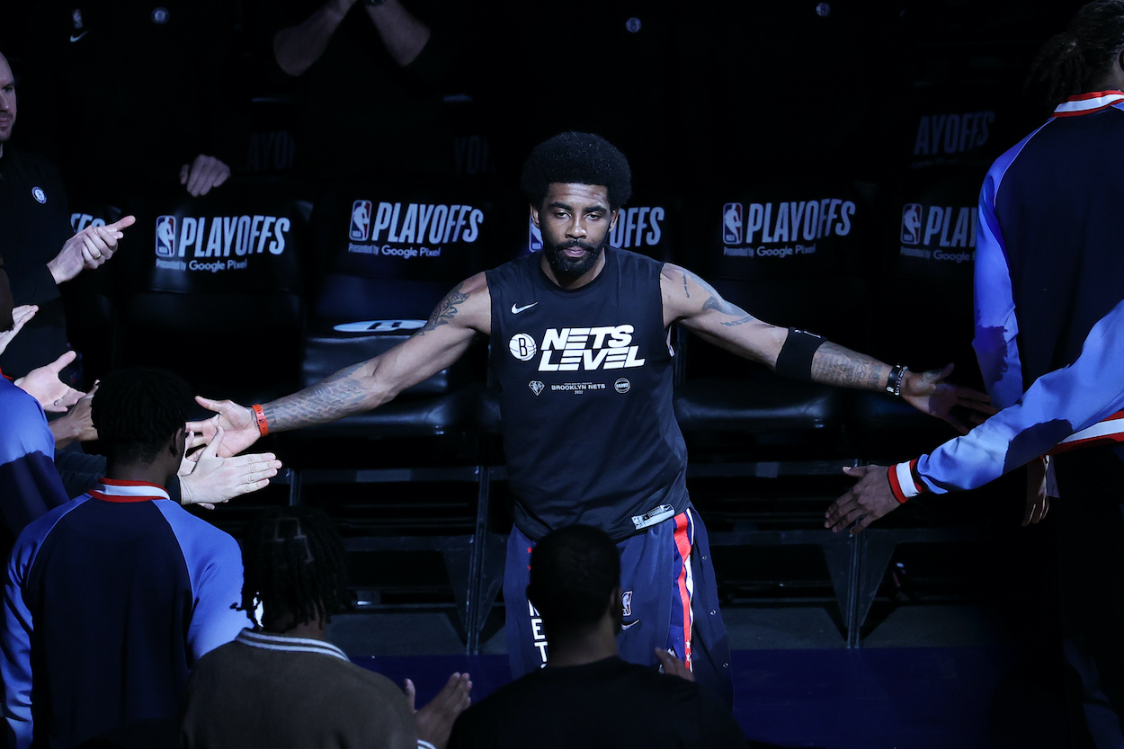 Kyrie Irving of Brooklyn Nets enters the court ahead of NBA playoffs game.